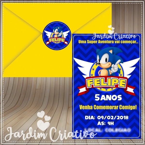 Convite sonic 14,5 x 9,5 no elo7