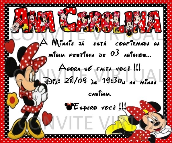 Convite virtual minnie no elo7 Convite virtual minnie no elo7