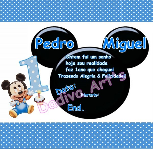 Convite de aniversário de 1 ano mickey baby Convite de aniversário de 1 ano mickey baby