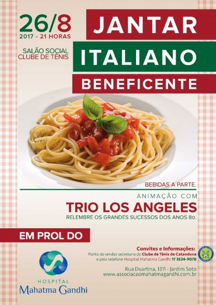 Jantar italiano beneficente do hospital mahatma gandhi com o trio Jantar italiano beneficente do hospital mahatma gandhi com o trio