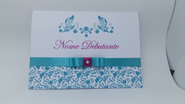 Kit 20 convites 15 anos, azul tiffany laço channel borboleta Kit 20 convites 15 anos, azul tiffany laço channel borboleta