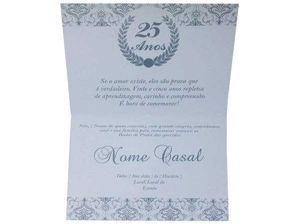 Kit 35 convites bodas de prata, brasão raminho, 25 anos Kit 35 convites bodas de prata, brasão raminho, 25 anos