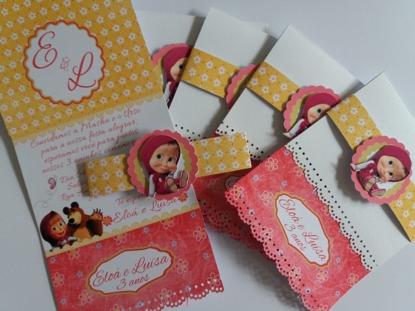 Masha e o urso convite luxo 25 unidades