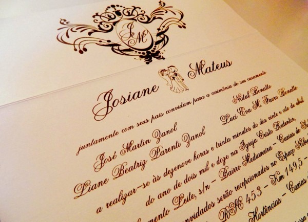 Cole o convite de casamento nome da noiva vem primeiro papel com