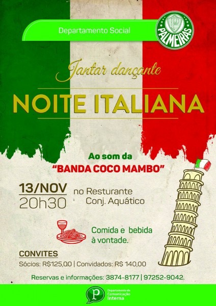 Palmeiras promove 'noite italiana' com jantar e música ao vivo em Palmeiras promove 'noite italiana' com jantar e música ao vivo em
