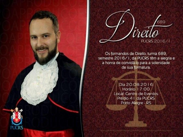 Convite para a formatura de direito pucrs 2016 1 by guilherme