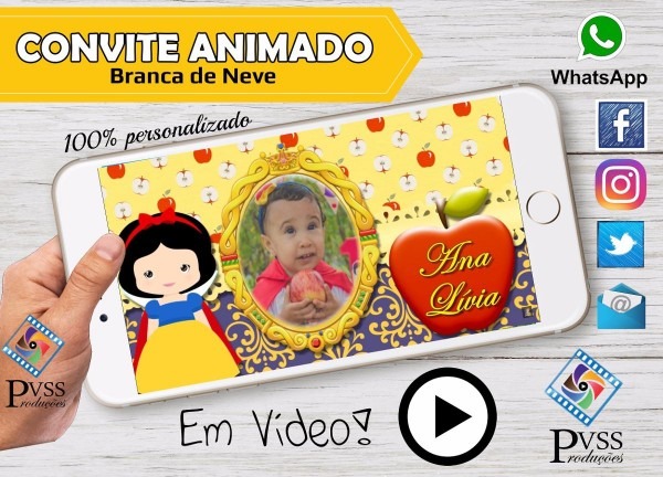VÃ­deo convite digital animado branca de neve