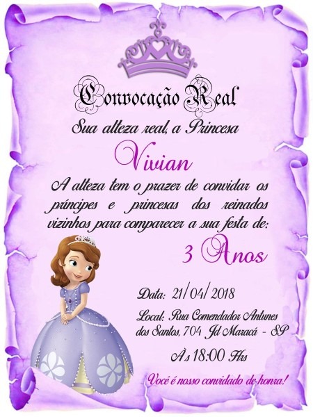 100 convite pergaminho lilás princesa sofia 100 convite pergaminho lilás princesa sofia