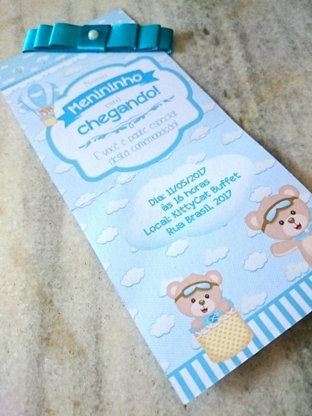 10 convites com laço urso baloeiro (personalizado) 10 convites com laço urso baloeiro (personalizado)