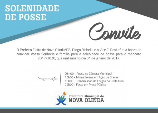 Convite posse do prefeito eleito de nova olinda Convite posse do prefeito eleito de nova olinda