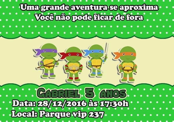 20 convite tartaruga ninja babay ingresso r$12,00 pacote