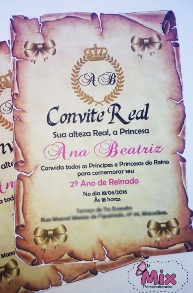 25 convites pergaminho de princesa prÃ­ncipe festa real