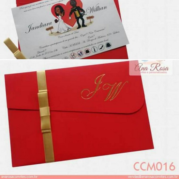 Convite com caricatura, modelo vermelho e dourado especif⦠Convite com caricatura, modelo vermelho e dourado especifâ¦
