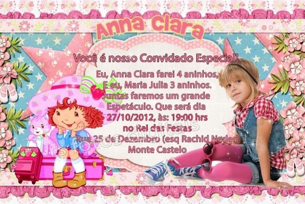 30 convite da moranguinho 7x10 com envelop colorido