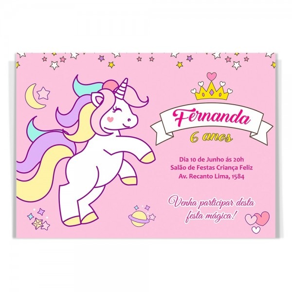 50 convites +50 tags aniversÃ¡rio infantil unicÃ³rnio rosa