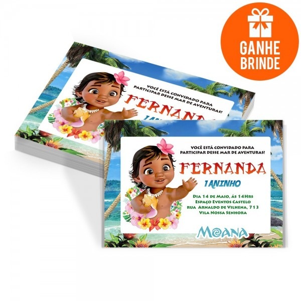 50 convites aniversÃ¡rio infantil moana baby+ brinde!