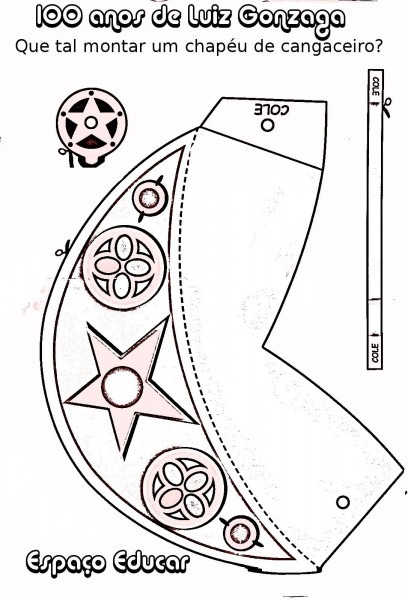 Molde de chapéu de cangaceiro para imprimir, recortar e montar Molde de chapéu de cangaceiro para imprimir, recortar e montar