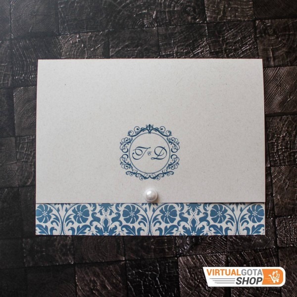 5 convites de casamento azul e branco com brasão e arabescos 5 convites de casamento azul e branco com brasão e arabescos