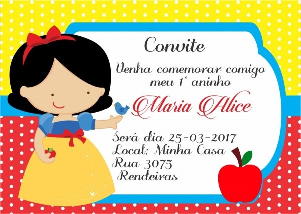 60 convites branca de neve personalizados + frete grátis 60 convites branca de neve personalizados + frete grátis