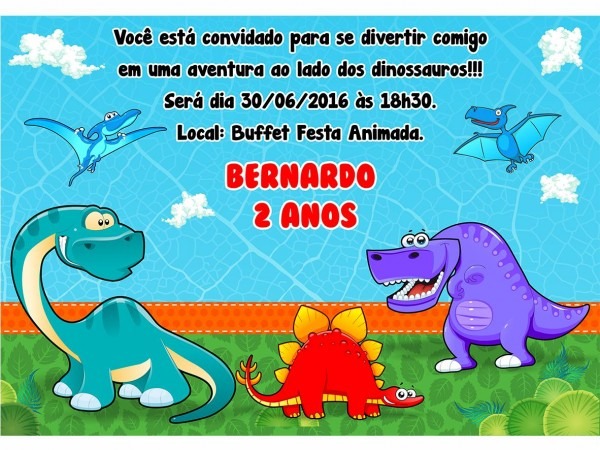 Arte convite digital aniversÃ¡rio dinossauros