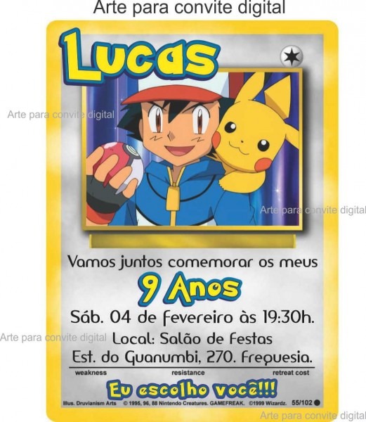 Arte convite digital carta pokemon no elo7 Arte convite digital carta pokemon no elo7