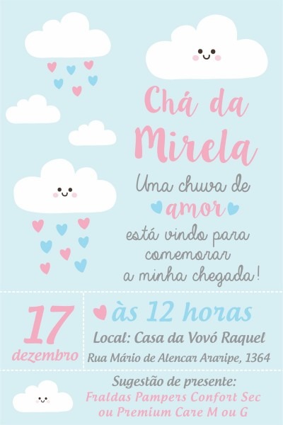 Arte convite digital cha nuvem no elo7 Arte convite digital cha nuvem no elo7