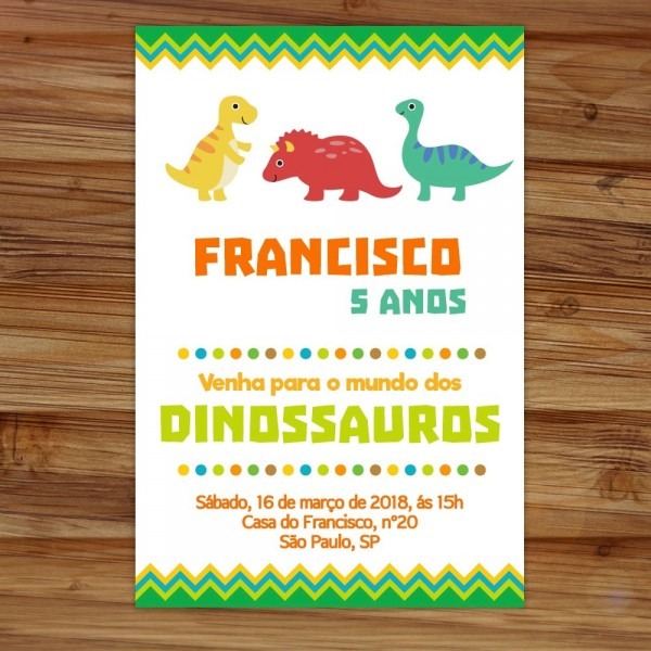 Arte digital convite aniversÃ¡rio tema dinossauros festa