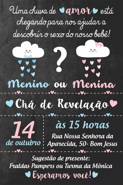 Arte digital convite cha de revelaÃ§Ã£o no elo7