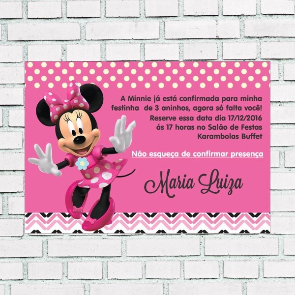 Convite 10 cm por 7 cm minnie rosa no elo7 Convite 10 cm por 7 cm minnie rosa no elo7