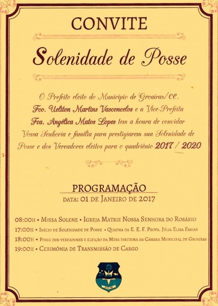 Carirà em revista groaÃras convite da solenidade de posse do Carirà em revista groaÃras convite da solenidade de posse do