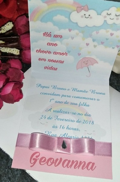 Convite aniversÃ¡rio chuva de amor  de benÃ§Ã£os