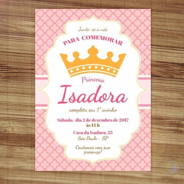 Convite aniversário festa princesa coroa Convite aniversário festa princesa coroa