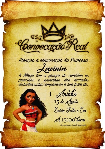 Convite aniversÃ¡rio infantil pergaminho tema moana 50 unid!