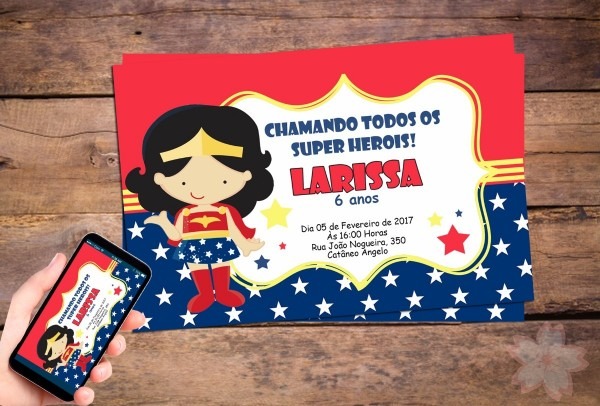 Convite aniversário mulher maravilha digital menina festa Convite aniversário mulher maravilha digital menina festa