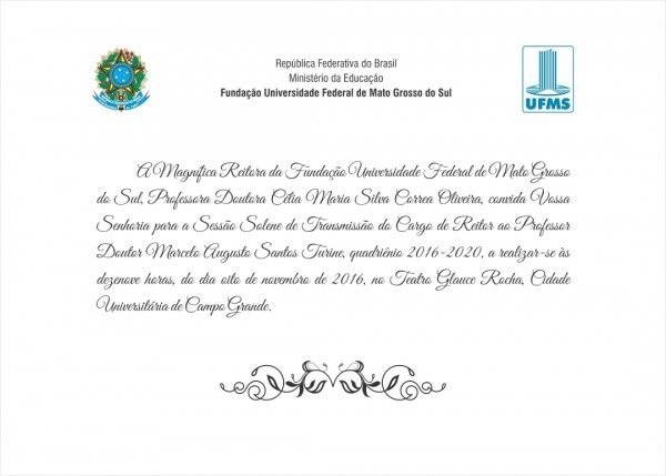 Convite de sessão solene de transmissão de cargo de reitor Convite de sessão solene de transmissão de cargo de reitor