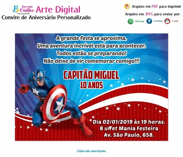 Convite capitÃ£o amÃ©rica