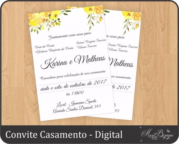 Convite casamento amarelo Convite casamento amarelo