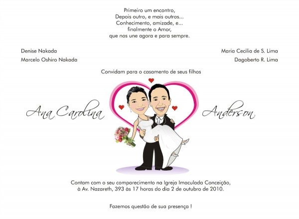Convite casamento com caricatura ou com quadrinhos Convite casamento com caricatura ou com quadrinhos