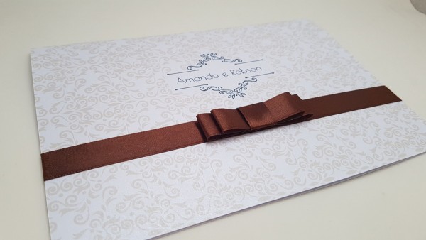 Convite casamento simples branco marrom no elo7 Convite casamento simples branco marrom no elo7