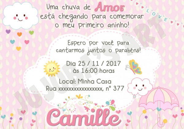 Convite chuva de amor 10x15cm com envelope no elo7