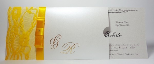 Convite de casamento luva amarelo no elo7 Convite de casamento luva amarelo no elo7