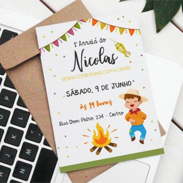Convite digital aniversÃ¡rio tema festa junina menino no elo7