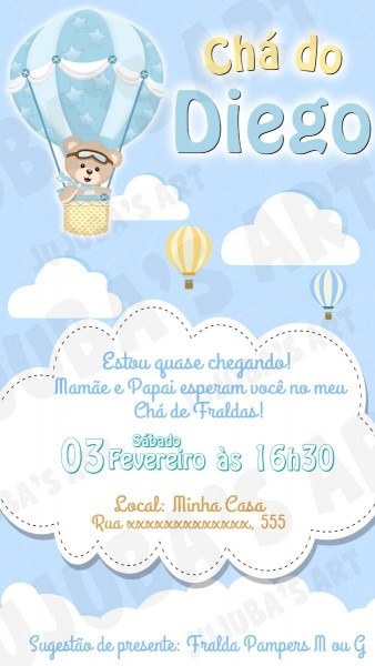 Convite digital chá de bebê ursinho baloeiro 1 para whatsapp Convite digital chá de bebê ursinho baloeiro 1 para whatsapp
