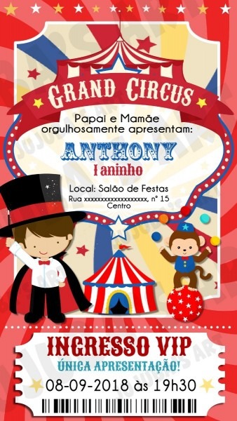 Convite digital circo menino modelo vermelho para whatsapp