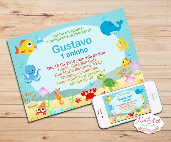 Convite digital fundo do mar no elo7 Convite digital fundo do mar no elo7