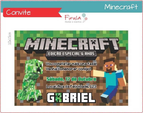 Convite digital minecraft no elo7 Convite digital minecraft no elo7