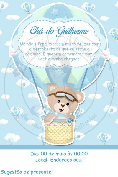 Convite digital ursinho baloeiro no elo7 Convite digital ursinho baloeiro no elo7