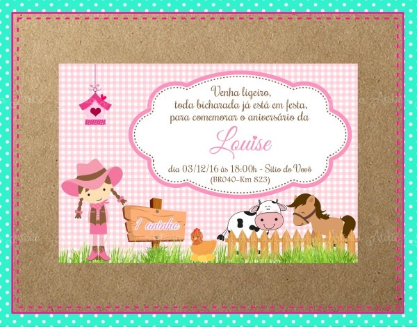 Convite fazendinha rosa no elo7 Convite fazendinha rosa no elo7
