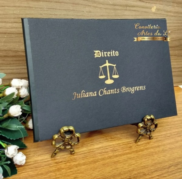 Convite formatura direito capa dura metalizado no elo7