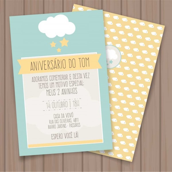 Convite nuvem de estrelas editável 2 no elo7 Convite nuvem de estrelas editável 2 no elo7